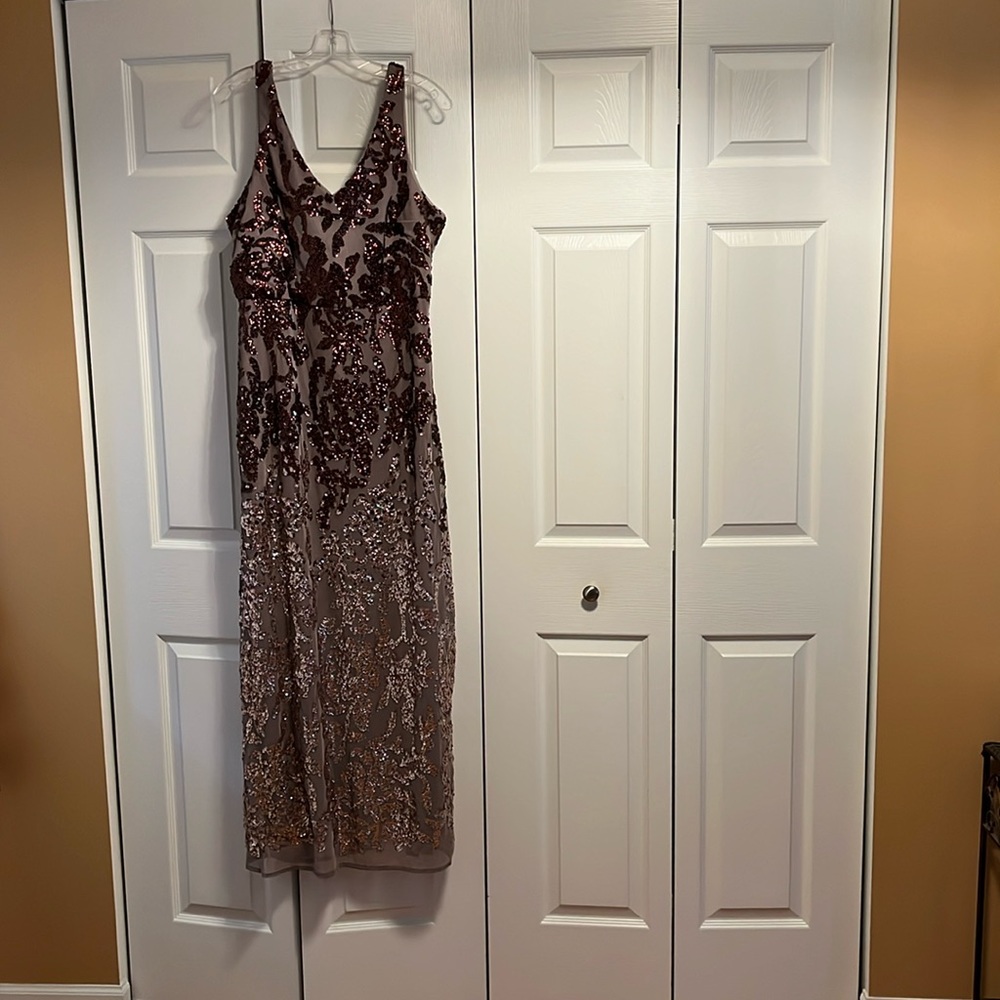 R&M Richard’s full length beaded rose gold gown - size 14